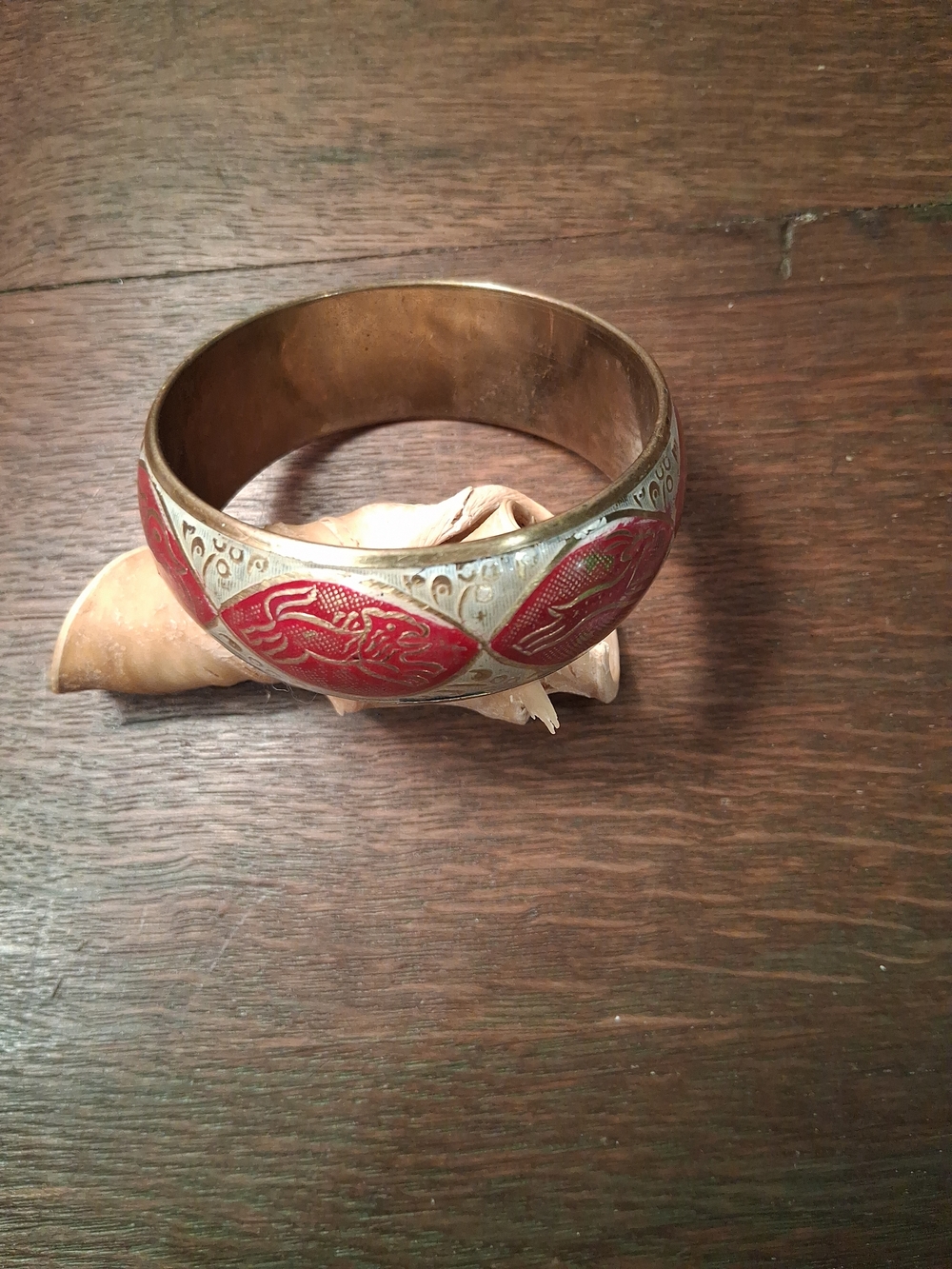 Vintage Red Enamel Animal Motif Bangle Bracelet